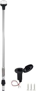 Boat Stern Light Anchor Light LED Marine Navigation Lights Spring Flexible Pole All Round White USCG 2 NM Removable 2 Pin Plug In with Threaded Base 12 Volts 36 Inches (Anodized Aluminum Pole)