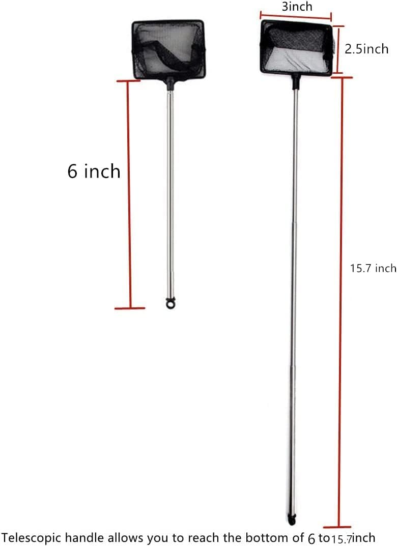 Fish Net for Fish Tank,2.5 Inch Deep Mesh Scooper with Extendable Handle up to 15.7 Inches Long Large Scoop, Telescopic Pond Skimmer Nets for Cleaning Tanks as Aquarium Accessories