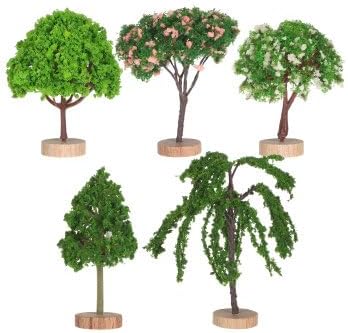 5Pcs Mixed Model Mini Trees: Plastic Miniature Fairy Garden Trees with Wood Bases for Diorama Supplies, Model Train Scenery DIY Landscape & Fairy Garden Decoration