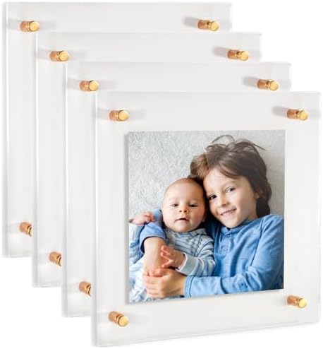 ArtToFrames 20x20 Inch Double Panel Floating Acrylic Picture Frame (Full Frame is 24x24) comes with Gold Standoff Hardware, Made in the USA, 4 Pack