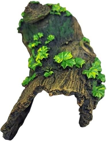 Large Hollow Log with Plants Aquarium Pond Ornament Artificial Resin Tree Bark Hide or Cave for Fish Tank, 10 Inches Long Reptiles or Turtle Tank Ornament Safe for Aquatic Habitats, Brown