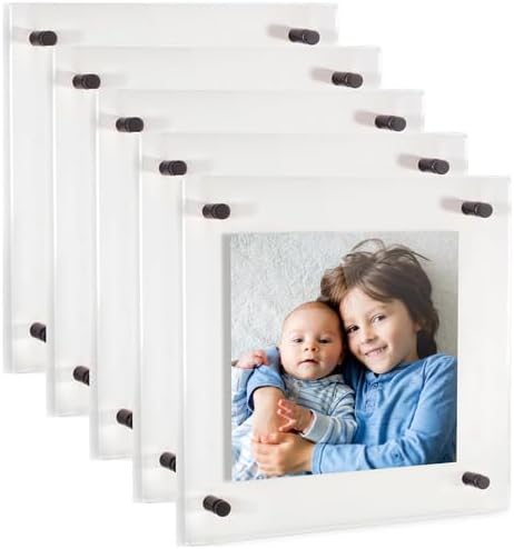 ArtToFrames 14x14 Inch Double Panel Floating Acrylic Picture Frame (Full Frame is 18x18) comes with Black Standoff Hardware, Made in the USA, 5 Pack