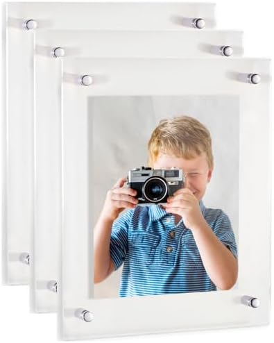 ArtToFrames 20x28 Inch Double Panel Floating Acrylic Picture Frame (Full Frame is 24x32) comes with Chrome Standoff Hardware, Made in the USA, 3 Pack