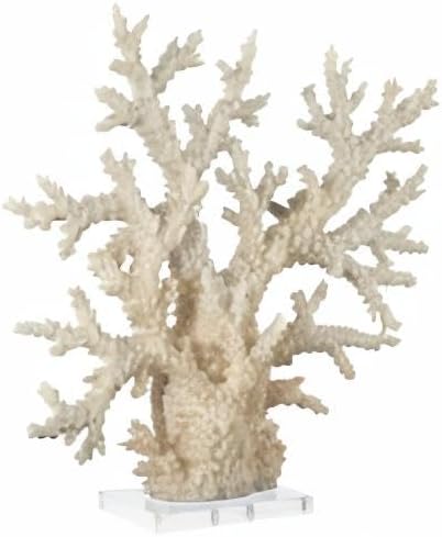 Deco 79 Polystone Coral Decorative Sculpture Home Decor Statue with Clear Acrylic Base, Accent Figurine 21" x 6" x 21", Cream