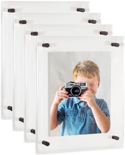 ArtToFrames 14x17 Inch Double Panel Floating Acrylic Picture Frame (Full Frame is 18x21) comes with Black Standoff Hardware, Made in the USA, 4 Pack