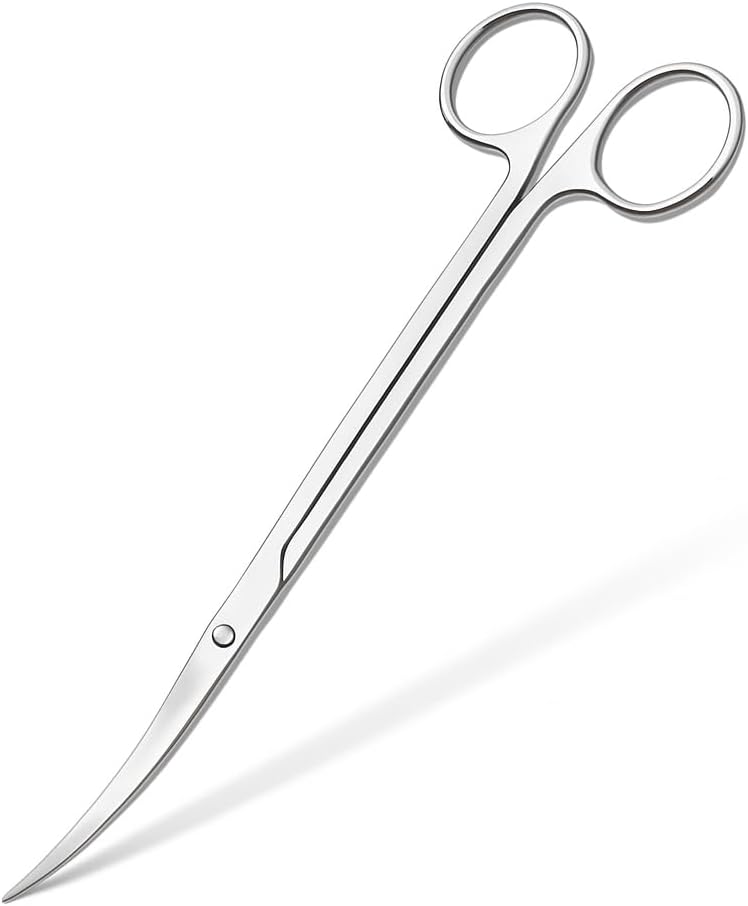 Mandala Crafts 12 Inches Silver Stainless Steel Curved Aquarium Scissors for Trimming Aquatic Plants – Bent Aquascape Scissors for Fish Tanks, Hospital Tanks, Goldfish Bowls, and Terrariums