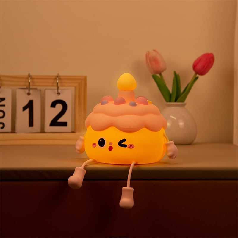 QANYI Birthday Gifts Cupcake Light for Kids, Silicone Party Cake Nursery Night Lamp with Soft Touch, Rechargeable Table Lamp Decor Gift for Daughter Girl Sister
