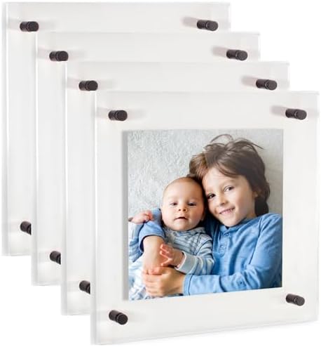 ArtToFrames 12x12 Inch Double Panel Floating Acrylic Picture Frame (Full Frame is 16x16) comes with Black Standoff Hardware, Made in the USA, 4 Pack
