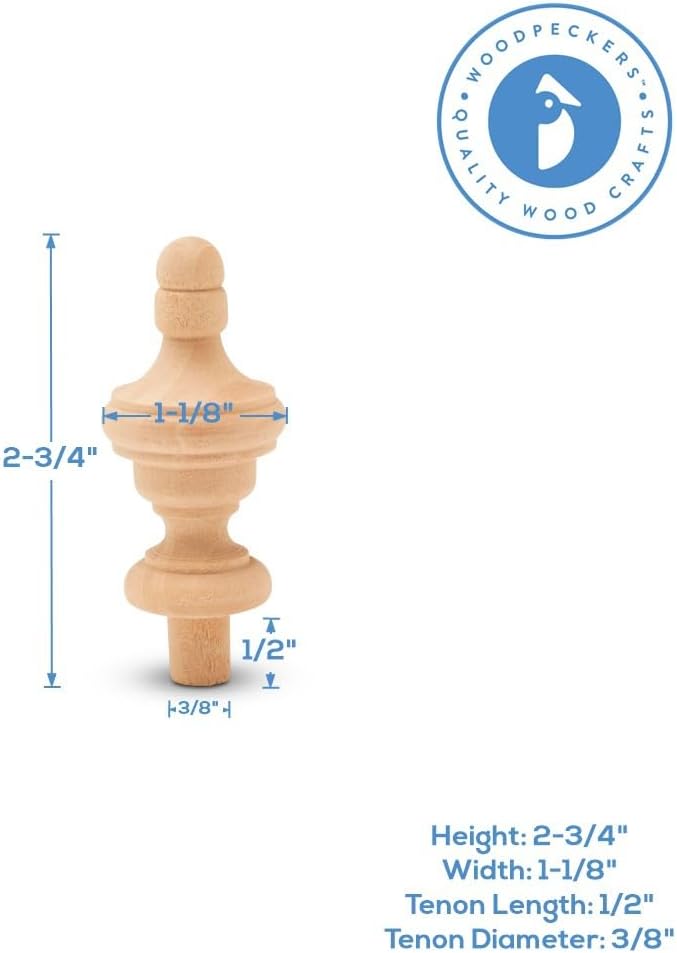 Small Wood Finials, 2-3/4 inch Wooden Finials for Crafting, DIY Décor, and Wooden Finial Crafts, Pack of 10, by Woodpeckers