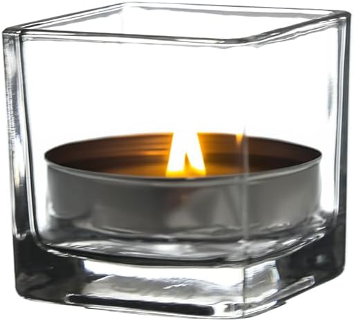 WGVI Clear Square Glass Tea Light Votive Candle Holder, Width 2", Height 2", Small Cube CandleHolders Container Dish Terrarium Tabletop Ambient Decor, 1 Pieces