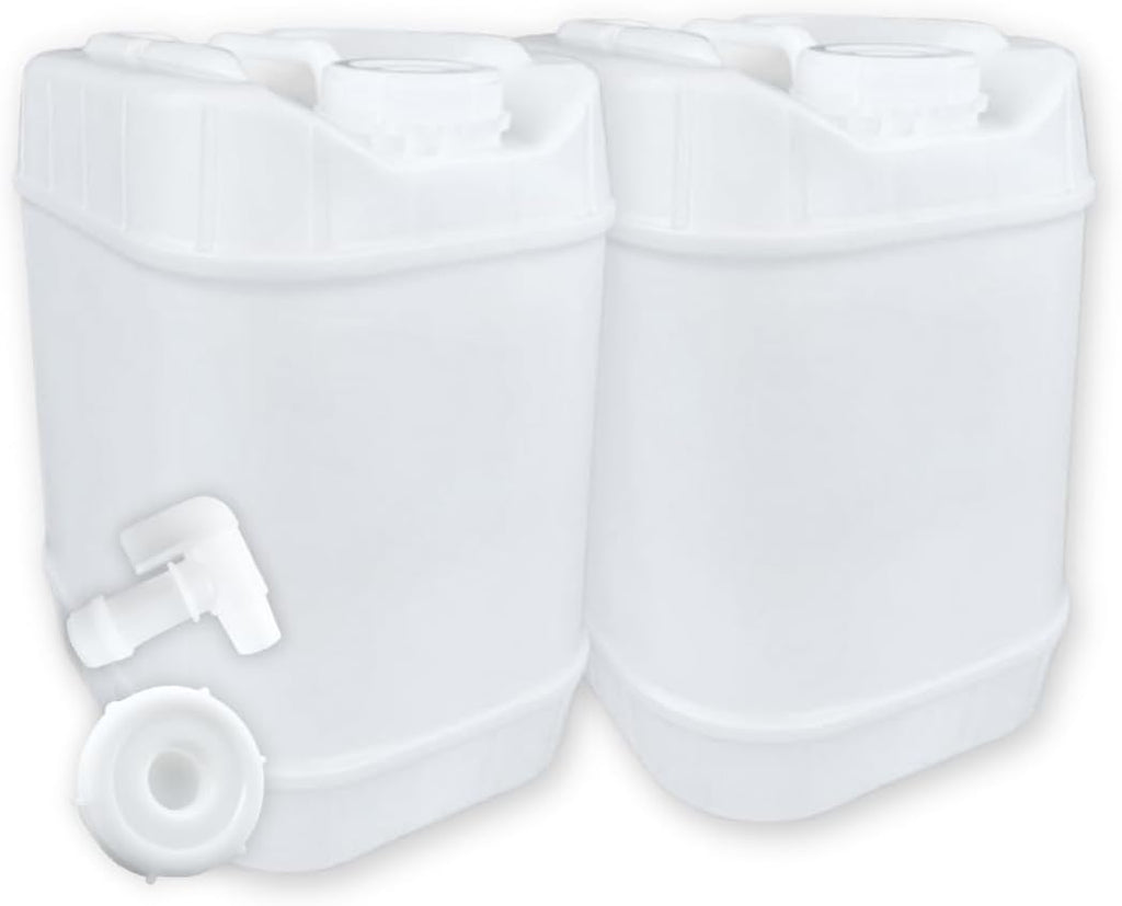 5-Gallon Stackable Water Storage Containers, 5 Gallons w/ 3 Lids + 1 Spigot, Easy Fill, Survial Supply Emergency Water Storage for Camping and Disaster Preparedness, RV, 10 Gallon (2 Tanks)