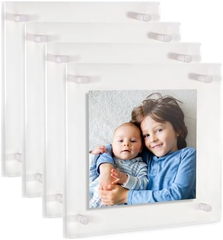 ArtToFrames 14x14 Inch Double Panel Floating Acrylic Picture Frame (Full Frame is 18x18) comes with White Standoff Hardware, Made in the USA, 4 Pack