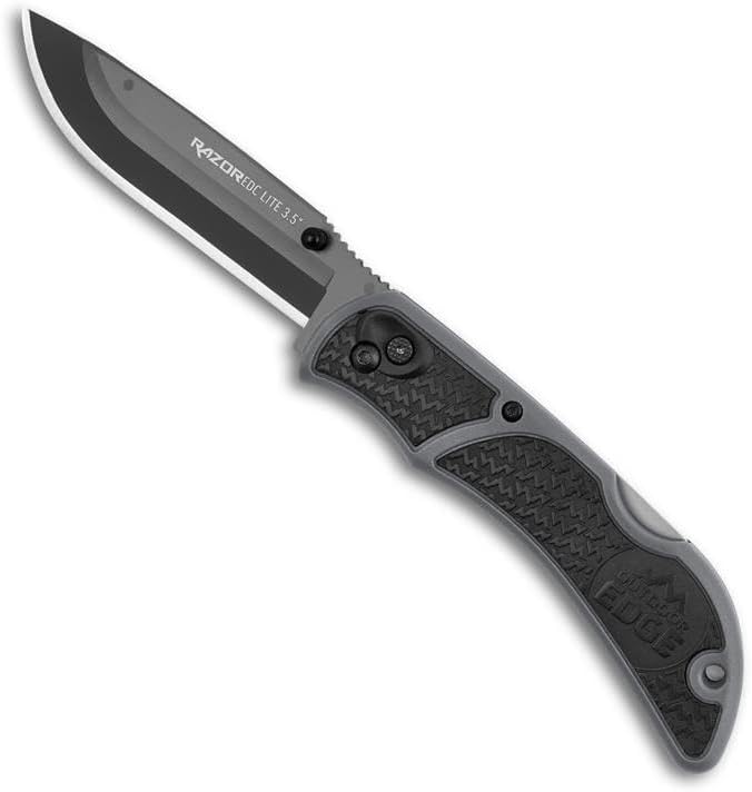 OUTDOOR EDGE 3.5" RazorLite EDC Pocket Knife (Obsidian Black), with Replaceable Blades and Clip, Perfect Carry Knive for Camping, Hunting and Survival, Includes 12 Black Steel Drop Point Blades