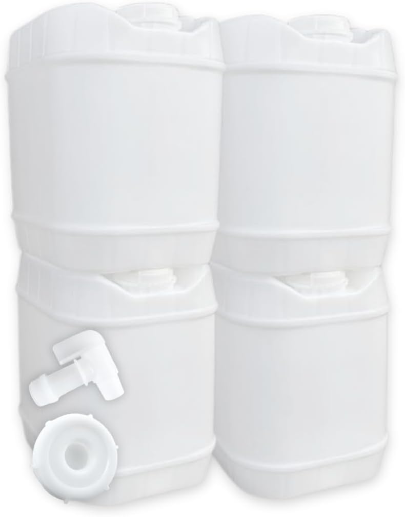 5-Gallon Stackable Water Storage Containers, 5Lids + 1 Spigot, Easy Fill, Survial Supply Emergency Water Storage for Camping and Disaster Preparedness, RV, 20 Gallon (4 Tanks)