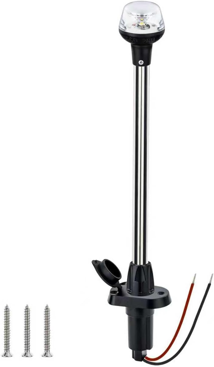 Stern Light For Boat Anchor Light Marine Navigation Lights Pole LED USCG 2 NM All Round White Removable 2 Pin 8-30 Volts 24 Inches (Plug In Base)