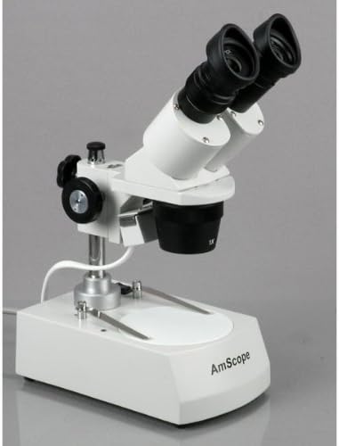 AmScope SE306R-P20 Forward-Mounted Binocular Stereo Microscope, WF20x Eyepieces, 40X and 80X Magnification, 2X and 4X Objectives, Upper and Lower Halogen Lighting, Reversible Black/White Stage Plate, Pillar Stand, 120V