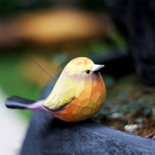 Handmade Wooden Carved Bird Decor Sculpted Hand-Painted Bird Figurines Small Home Decor Bird Statue Shelf Decor BFF Gifts for Bird Lovers (Leptopoecile sophiae)
