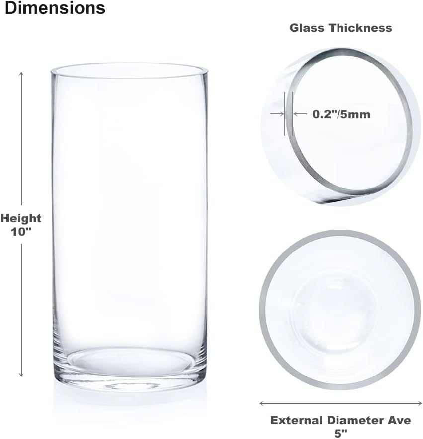 Enova Floral Set of 4 Clear Glass Cylinder Vase, 5W x 10H Inches Tall Clear Flower Vase, Pillar Candle Floating Candle Holders, Decorative Glass Vase for Wedding Centerpieces, Home Table Decor