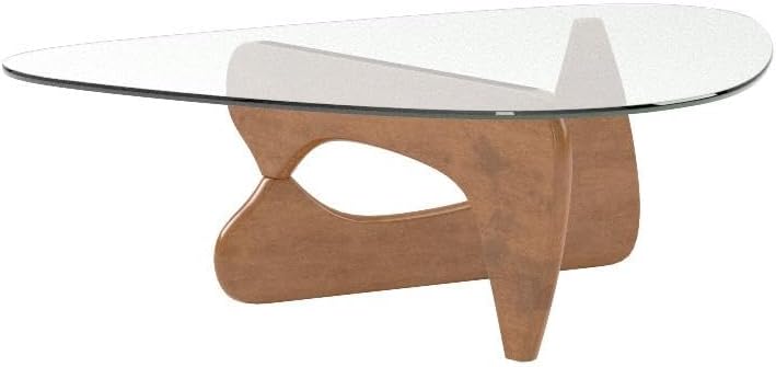 Noguchi Table Triangle Glass Coffee Table Vintage Glass End Table, Solid Wood Base and Triangle Clear Glass Top Modern End Table for Living Room, Patio, Study (Light Walnut)