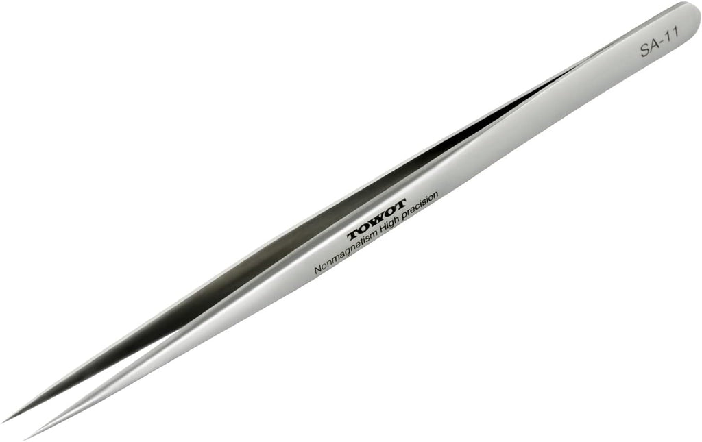 TOWOT Precision Tweezers, Stainless Steel Pointed Tweezers for Craft, Electronics, Soldering, Experimental Work, Jewelry-Making, Non-Magnetic Industrial Tweezers