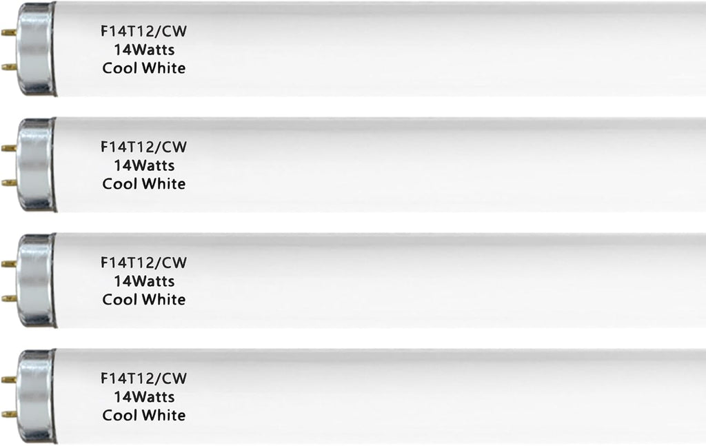 14 Watts F14T12/CW Fluorescent Light Bulb, T12 Liner Fluorescent Tube, 15 Inches Overall Length, T12 14W Cool White Light Color, G13 Bi-Pin Cap, 4 Pack