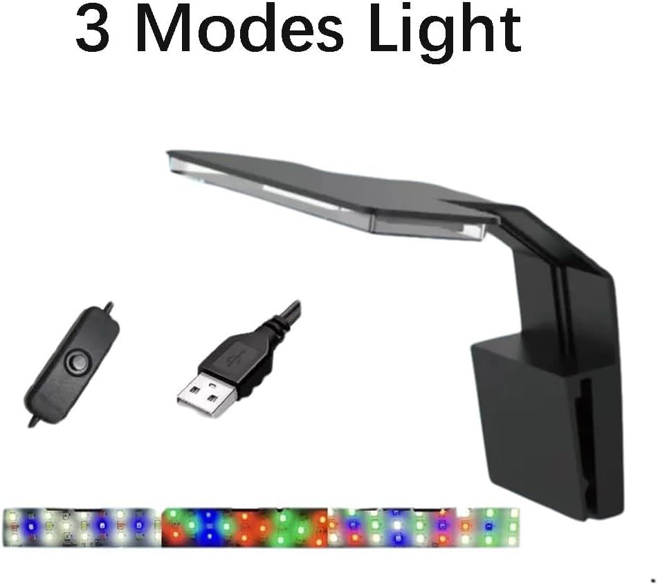 Mini Clip On Fish Tank Light 7W Small Aquarium Light for 1 to 5 Gallon Nano Tanks USB Moving Lamp with White Red Blue Green LED (Adapter NOT Included)