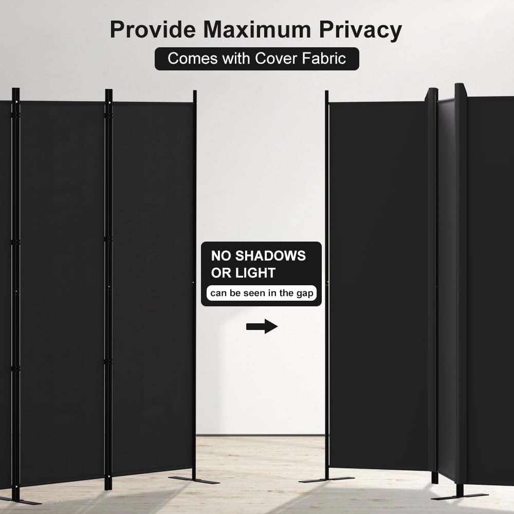 Kokorona 4 Panel Room Divider, 6FT Tall Folding Privacy Screen Wall Dividers, Portable Privacy Screen Freestanding Room Divider for Room Separation, Included - Cover Strips, Black, 88''W x 71''H