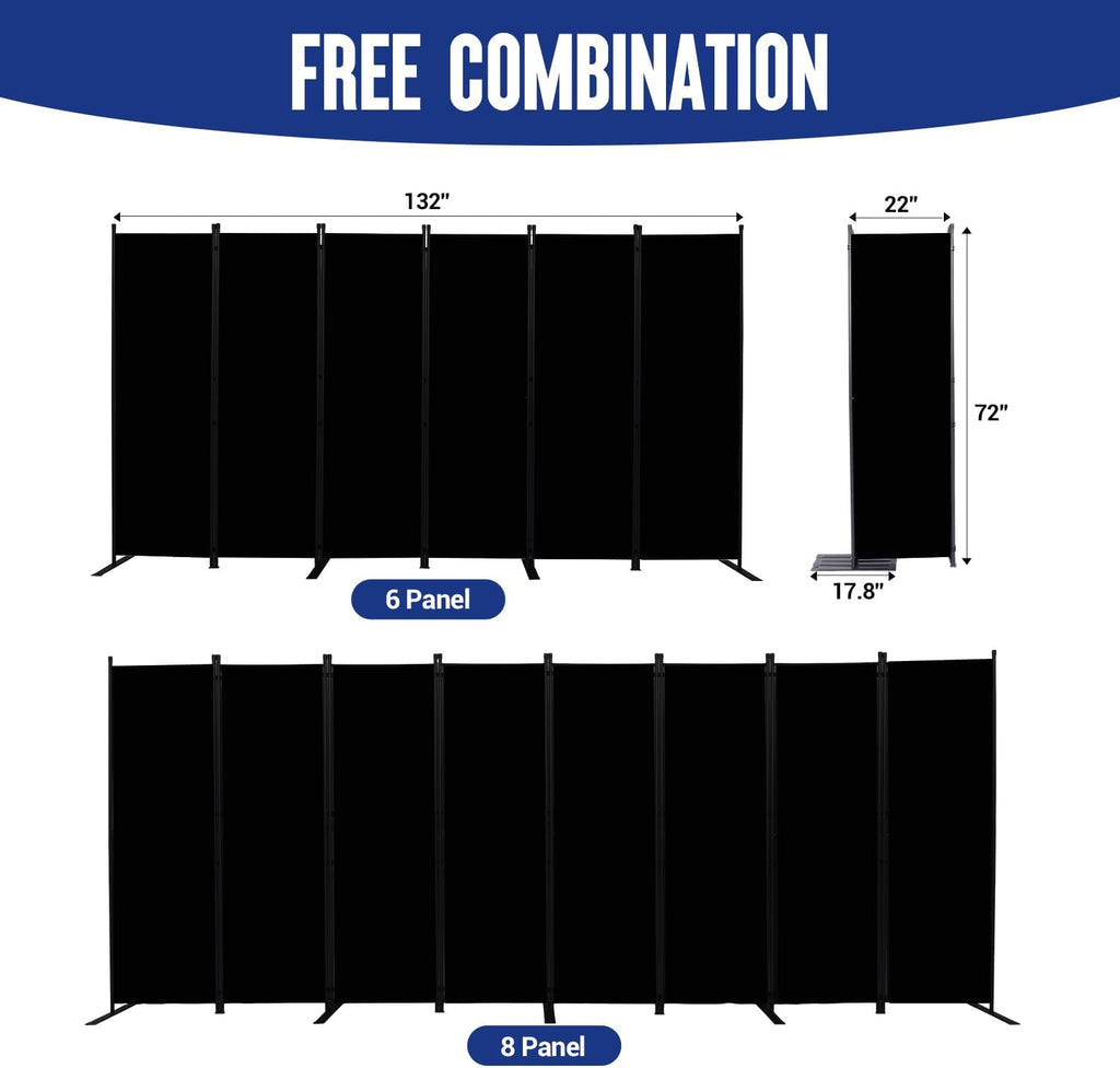 Room Divider and Folding Privacy Screens 6 Panel, 11 Ft Wide Room Partitions Dividers, Portable Room Divider Screen for Room Separtition, Folding Wall Dividers for Rooms, Office, Bedroom, Studio Black