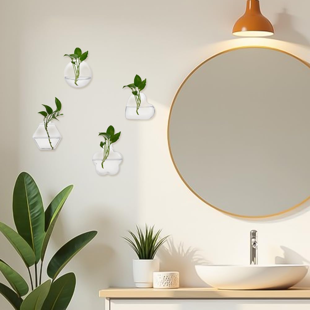 NBEADS 6 Pcs 6 Styles Wall Hanging Planter, Propagation Station Wall Planter Glass Hanging Vase for Indoor Plants, Home Living Room Office Decor