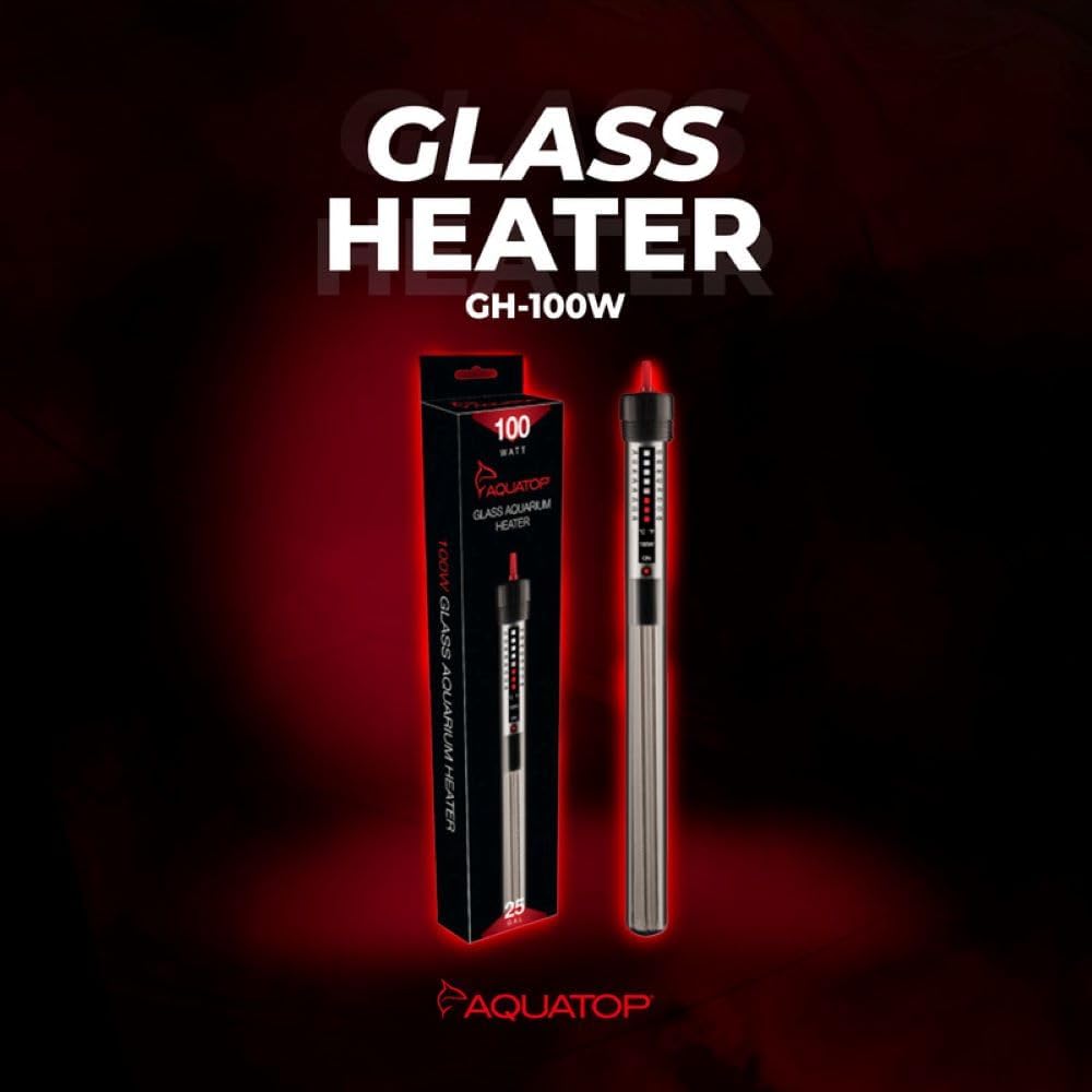 Aquatop 100W Aquarium Submersible Glass Heater - Fully Submersible for Fish Tanks Up to 25 Gallons - Adjustable Temperature 68-93°F - Ideal for Fresh & Saltwater Use