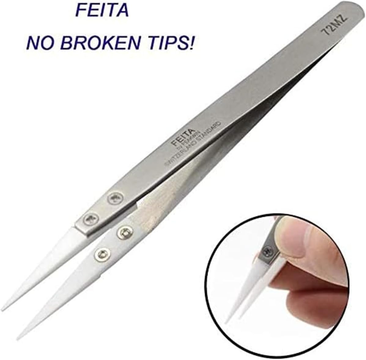 FEITA Precision Pointed Ceramic Tweezers - Temperature Resistant and Anti-Magnetic White Fine Pointy Ceramic Tips Twizzers - For Electronic Repair, DIY Crafting Hobby Tools - 1 Pc