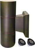 COLOER Brass Outdoor Cylinder Wall Lights(Bronze 6.875" H x 4.25" W) with 5W LED MR16, 12V Low Voltage Porch Light in 2 Lights, 2700K Up Down Lights, Outside Light for House Porch Patio Door