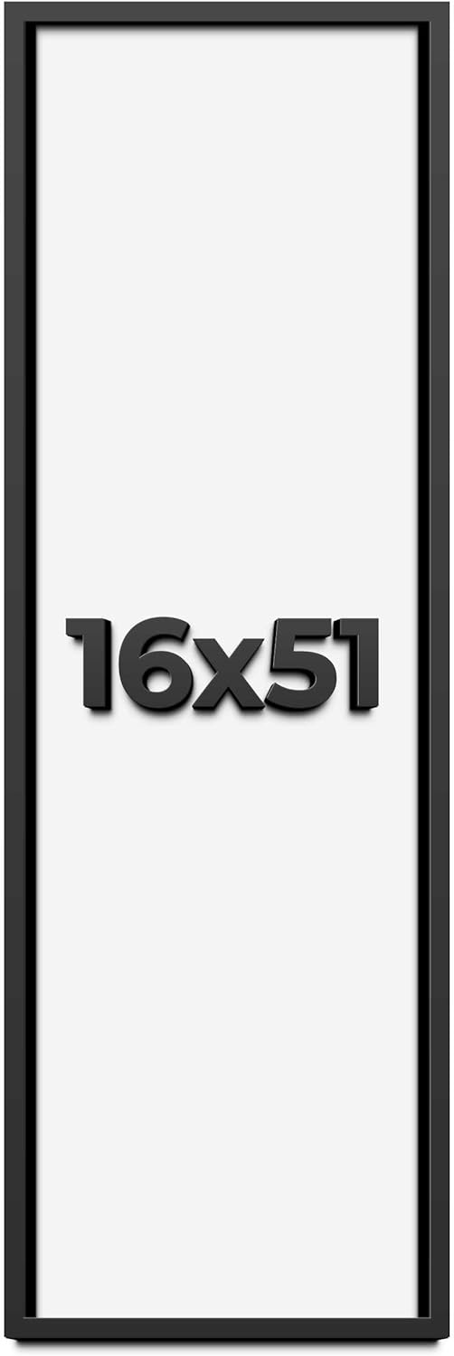 16x51 Shadow Box Frame Black | 1 Inch Deep Solid Wood Shadowbox Display Frame | UV Resistant Acrylic Plexiglass, Acid Free Backing, and Hanging Hardware | Dugan Picture Frame Style