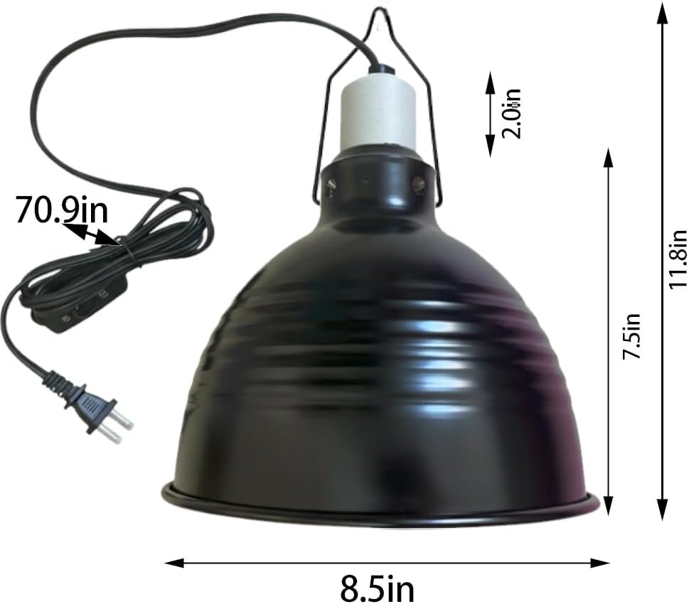 8.5 Inch Reptile Light Fixture,High Reflective Aluminum Shade, Ceramic E26 Socket with Independent Switch, Supports Up to 150W UVB/UVA/Basking Bulbs for Bearded Dragons, Turtles, Lizards & Terrariums