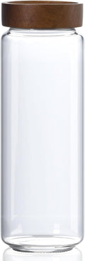 40 fl oz/1200 ml Glass Jar with Airtight Wooden Screw Top Lid, Clear Stackable Food Storage Canister, Large Tall Decorative Glass Container for Coffee, Candy, Cookie, Sugar, Oatmeal, Pasta