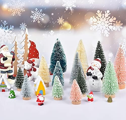 Lvydec 30 Pack Artificial Mini Christmas Trees Decoration Clearance, Colorful Mini Pine Tree with Wood Base Bottle Brush Trees for Christmas Decor