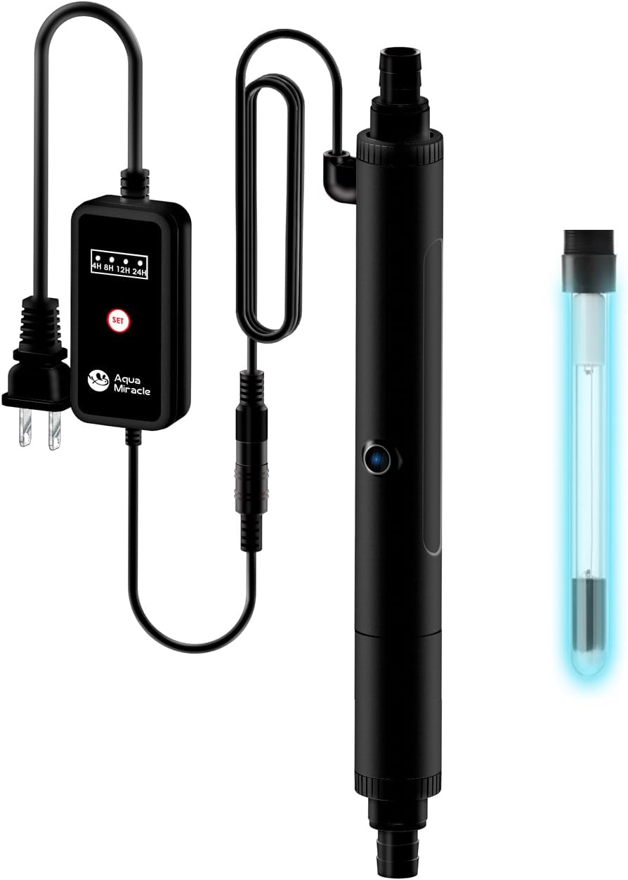 AquarMiracle U - VC Light for Aquarium with Timer, Amphibian in-Line & in-Tank U - V Green Bloom Clean Light, for Aquariums 75-120 Gallons(10W)