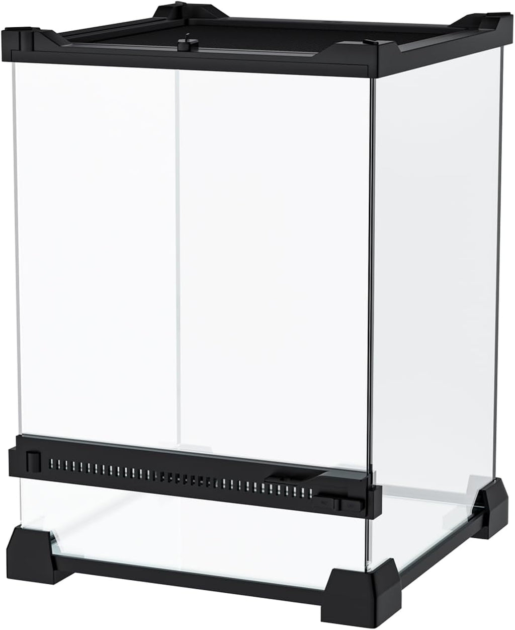Reptile Terrarium 8"x8"x12" Mini, Front-Opening Glass Tank with Mesh Lid & Lock, 360° Glass Enclosure for Small Reptiles, Frogs, Tarantulas, Jumping Spiders & Geckos