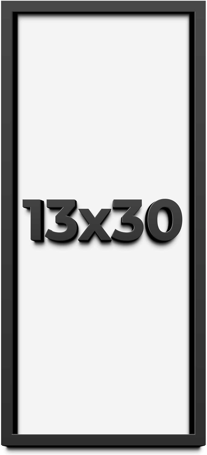 13x30 Shadow Box Frame Black | 1 Inch Deep Solid Wood Shadowbox Display Frame | UV Resistant Acrylic Plexiglass, Acid Free Backing, and Hanging Hardware | Dugan Picture Frame Style