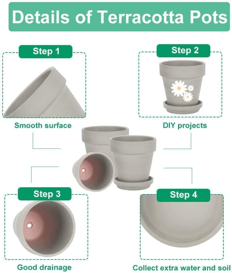 vensovo 3 inch Grey Terracotta Clay Pots for Plants with Saucer - 12 Pack Small Terra Cotta Planter Great for Garden Windowsill Indoor & Outdoor Wedding Favors Gifts