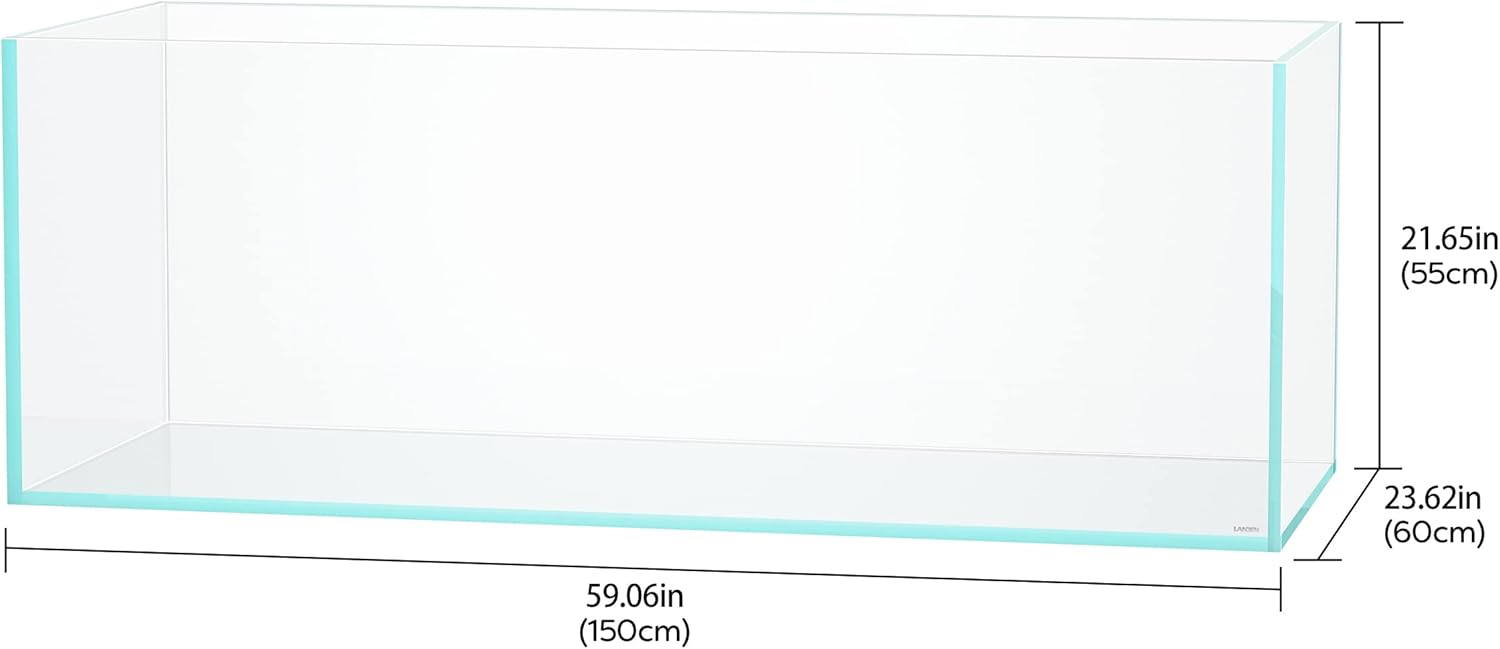 LANDEN 150P 118.4 Gallon Rimless Low Iron Aquarium Tank, W59.1×D23.6×H21.7 in(150x60x55cm); 15 mm Thickness with Nano Foam Leveling Mat Included
