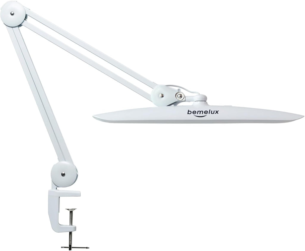 LED Nail Desk Lamp with Clamp, 117PCS LEDs, 2200 Lumens 20 Inch Metal Swivel Arm Dimming Task Lamp for Reading,Desktop Office,Workbench,Architect,Sewing,Study,Home Craft and Nail(White)