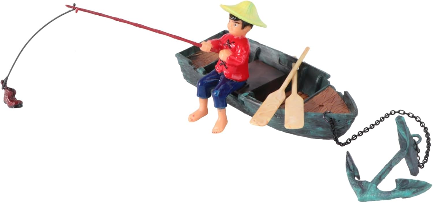 1pc Dynamic Aquarium Fisherman Decor with Air Pump Compatibility Lifelike Resin Adornment for Fish Tank Landscape Compact and Aquarium Ornament