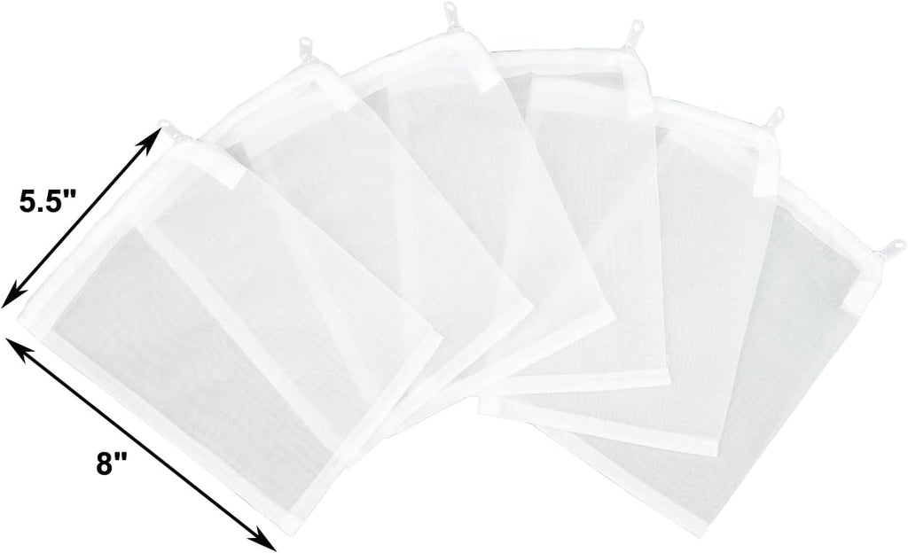 AQUANEAT Aquarium Filter Media Bags 6pcs Fish Tank Extra Fine 100 Micron Mesh Bags with Plastic Zipper for Activated Carbon (5.5” x 8”)