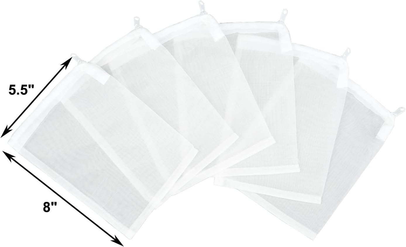 AQUANEAT Aquarium Filter Media Bags 6pcs Fish Tank Extra Fine 100 Micron Mesh Bags with Plastic Zipper for Activated Carbon (5.5” x 8”)