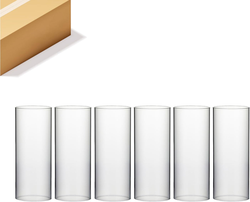 WGVI Hurricane Candle Holder Sleeve, Wide 4.7", Height 12", Clear Glass Cylinder Candleholder, Chimney Tube, Open Ended Candle Shade, 6 Pieces Bulk
