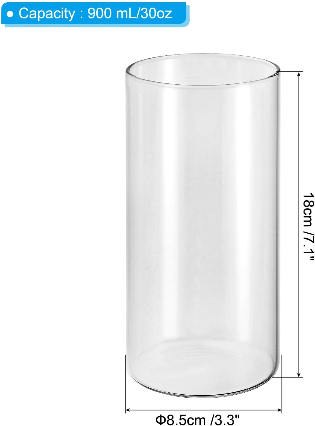 PATIKIL Clear Glass Cylinder Vase, 7.1" Tall and 3.3" Dia, 900 mL Capacity, Tabletop Flowers Vase, Floating Candle Holder, Wedding Centerpieces