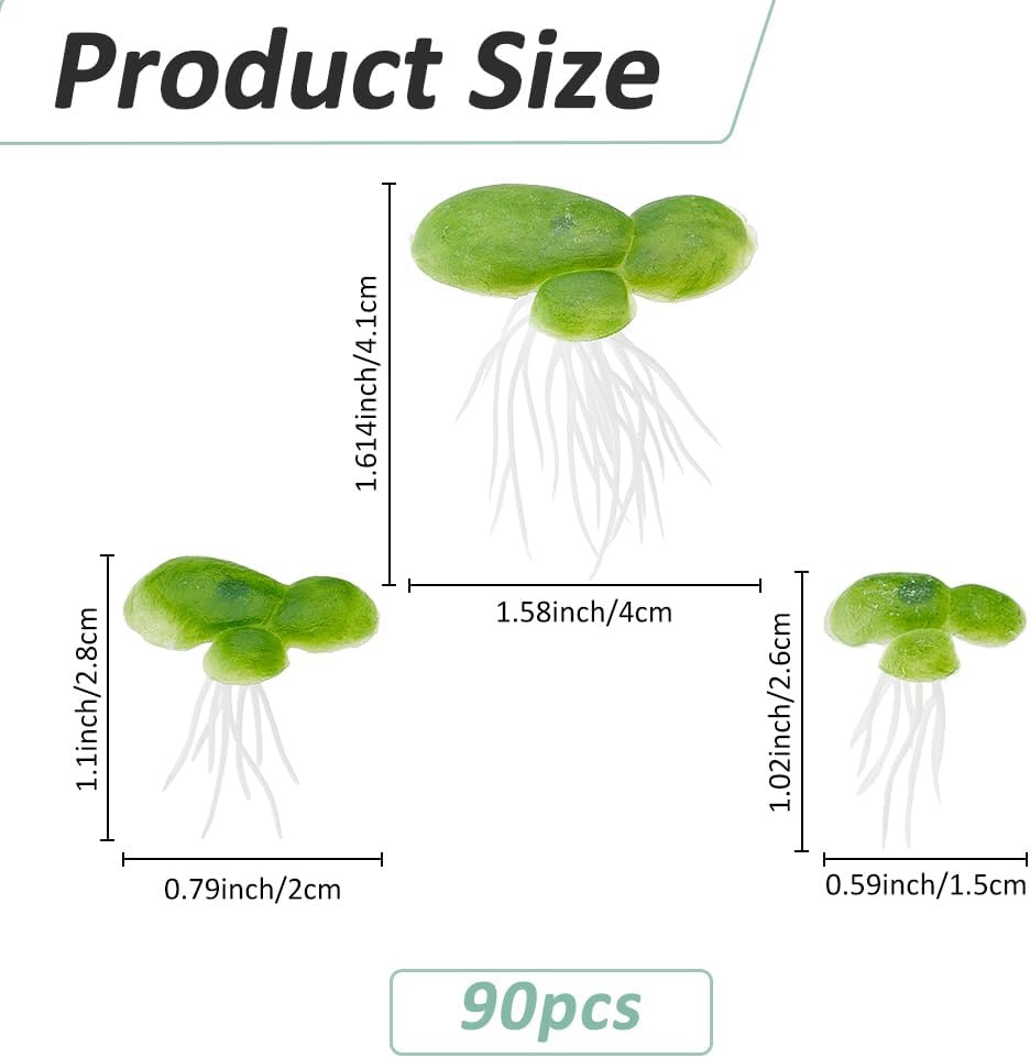 SUPERFINDINGS 90PCS 3 Sizes Artificial Floating Duckweed Plastic Aquarium Floating Plant Artificial Floatings Plants Fish Tank Plant Simulation Floatings Plants for Fish Tank Aquariums