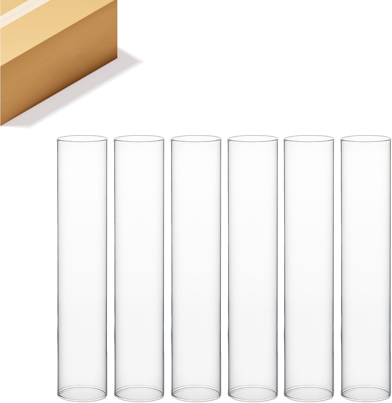 WGVI Hurricane Candle Holder Sleeve, Wide 4", Height 30", Clear Glass Cylinder Candleholder, Chimney Tube, Open Ended Candle Shade, 6 Pieces Bulk