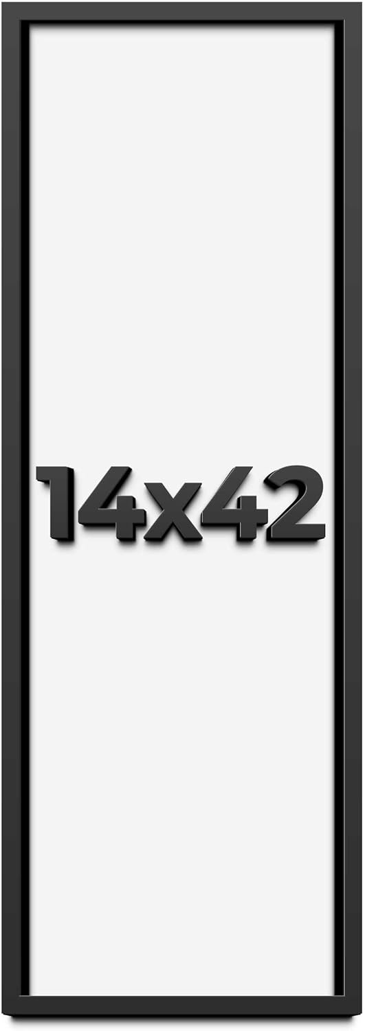 14x42 Shadow Box Frame Black | 1 Inch Deep Solid Wood Shadowbox Display Frame | UV Resistant Acrylic Plexiglass, Acid Free Backing, and Hanging Hardware | Dugan Picture Frame Style